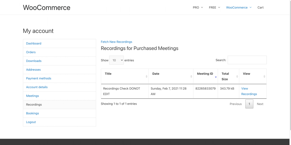 My Account Recordings